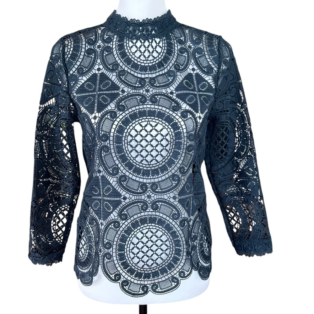 Anthropologie Navy Lace Blouse